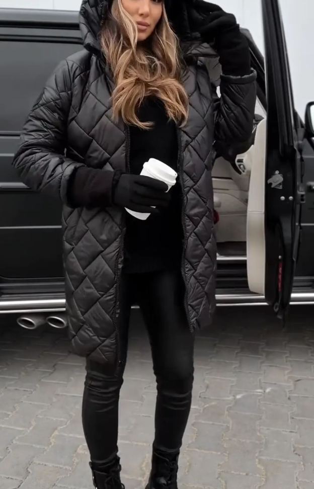 [Copy]Long Brown Puffer Coat with Faux Fur Hood