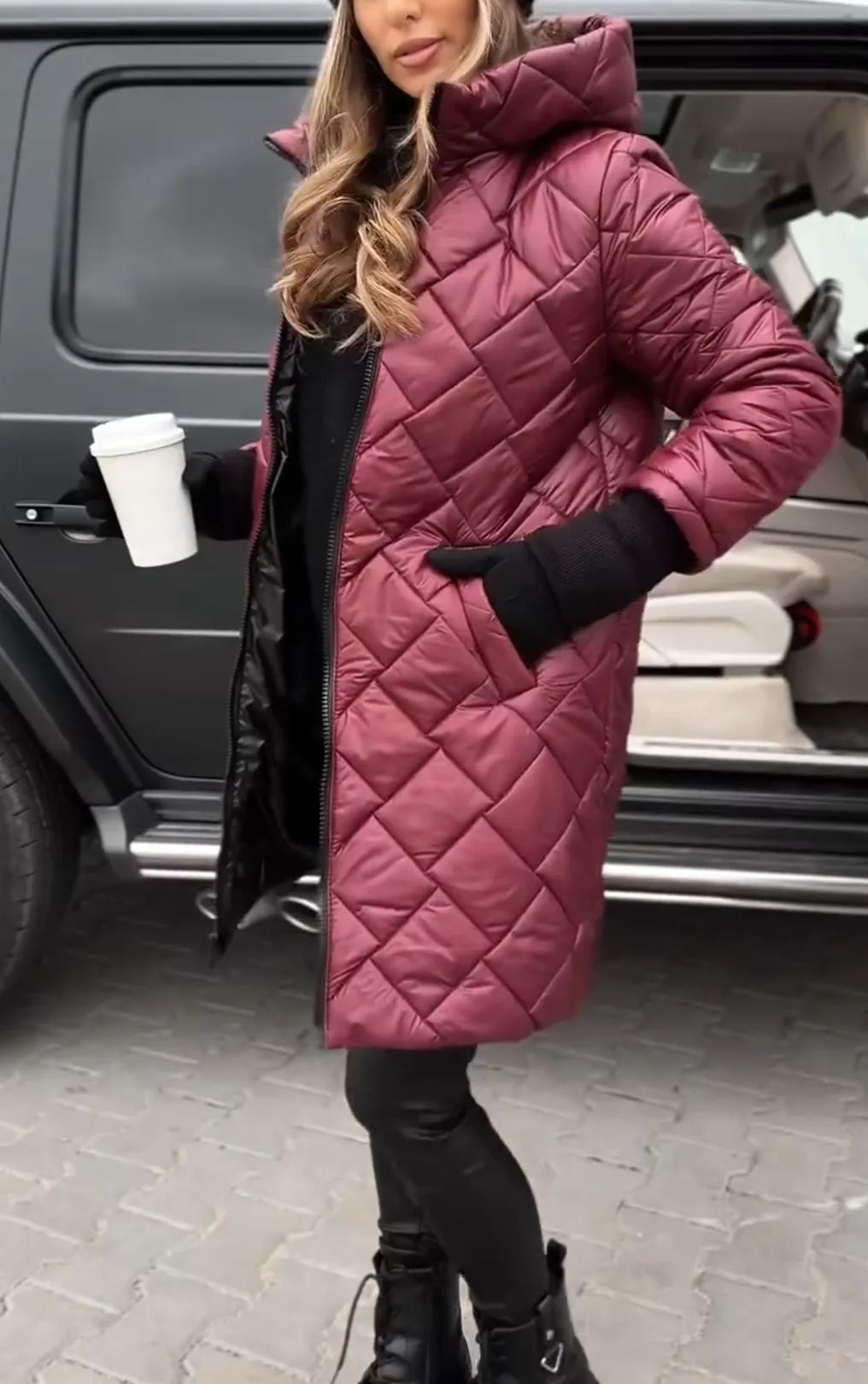 [Copy]Long Brown Puffer Coat with Faux Fur Hood