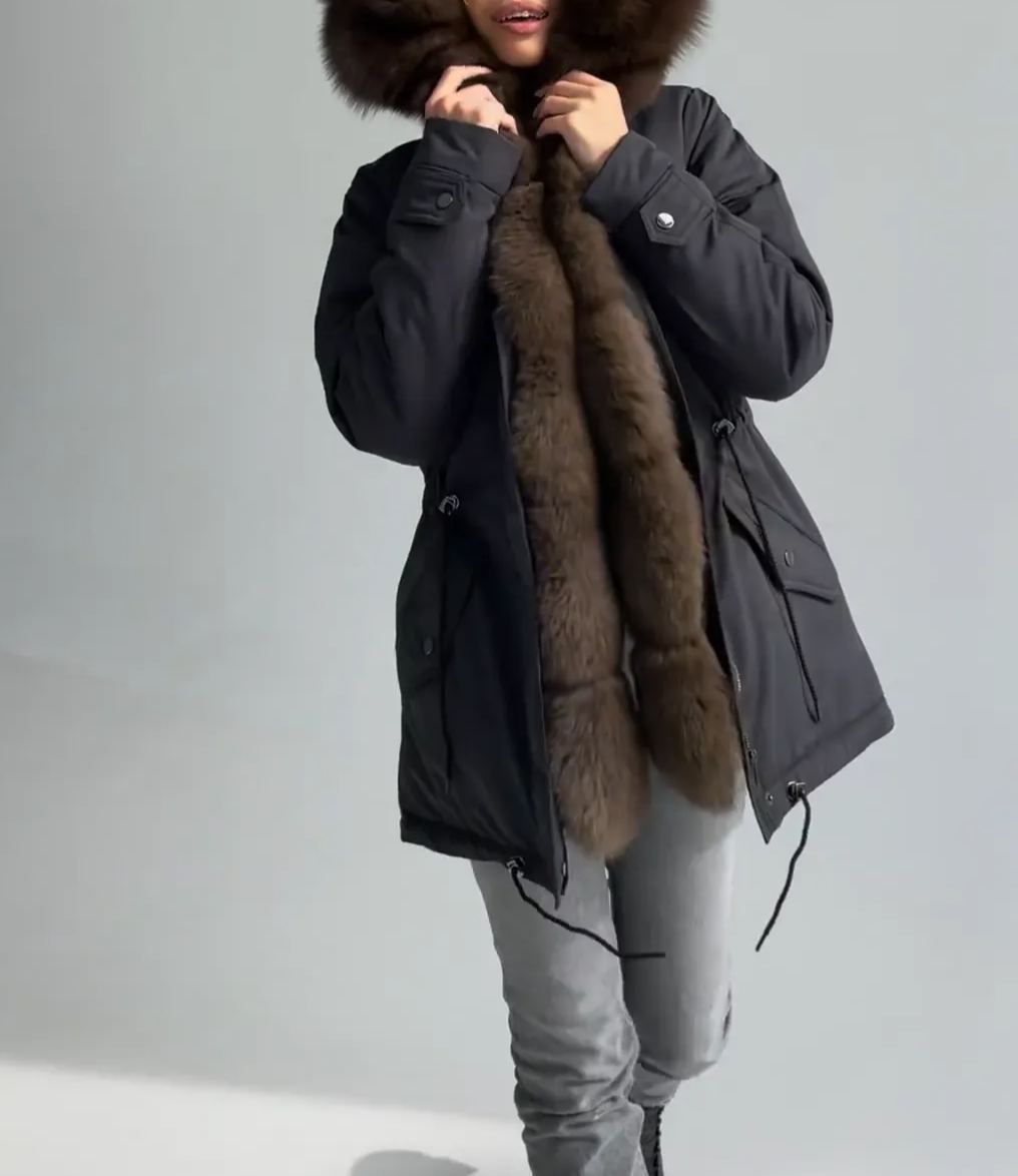 [Copy]legant Black Winter Coat with Plush Hood
