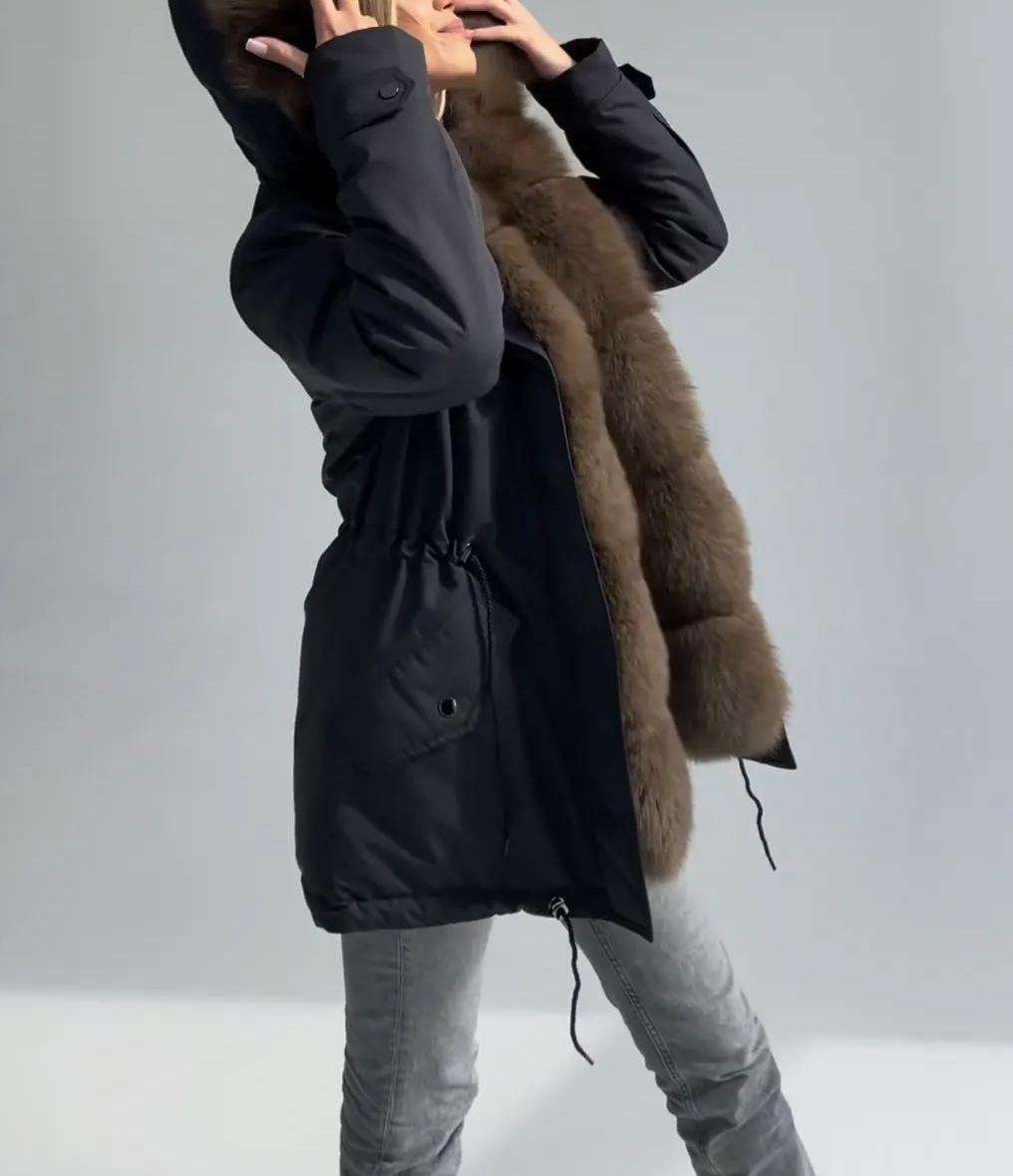 [Copy]legant Black Winter Coat with Plush Hood