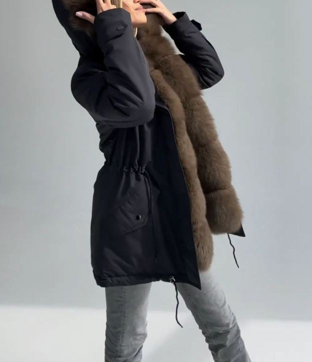 [Copy]legant Black Winter Coat with Plush Hood