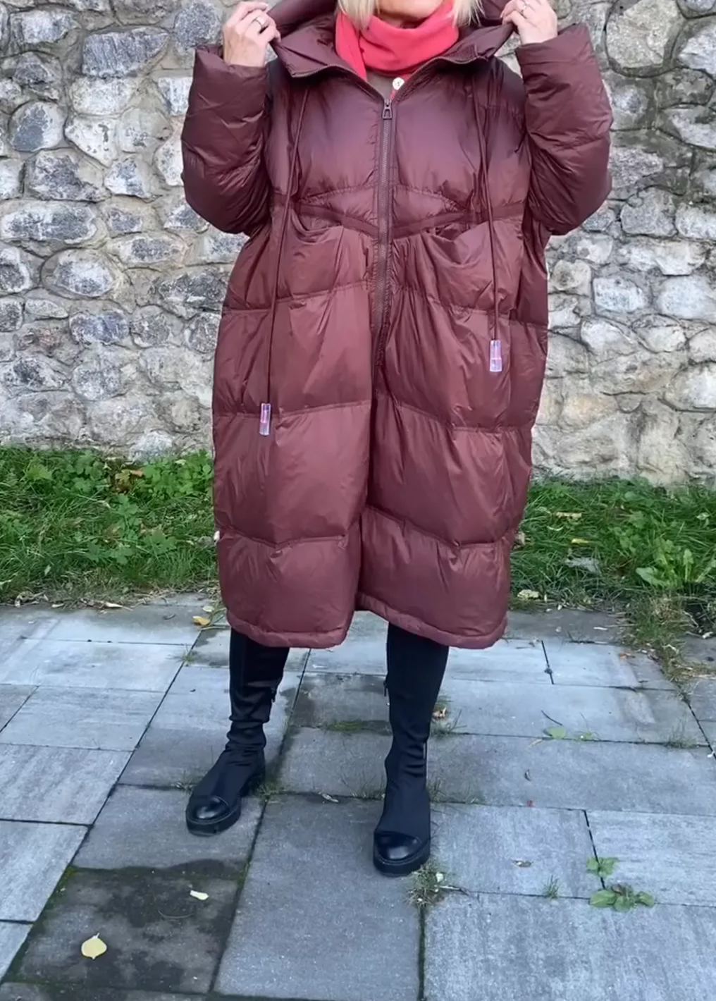 [Copy]Dark Grey Long Puffer Coat with Brown Faux Fur Hood