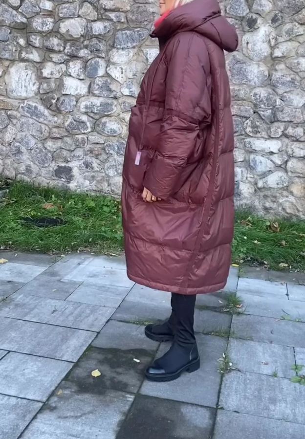 [Copy]Dark Grey Long Puffer Coat with Brown Faux Fur Hood