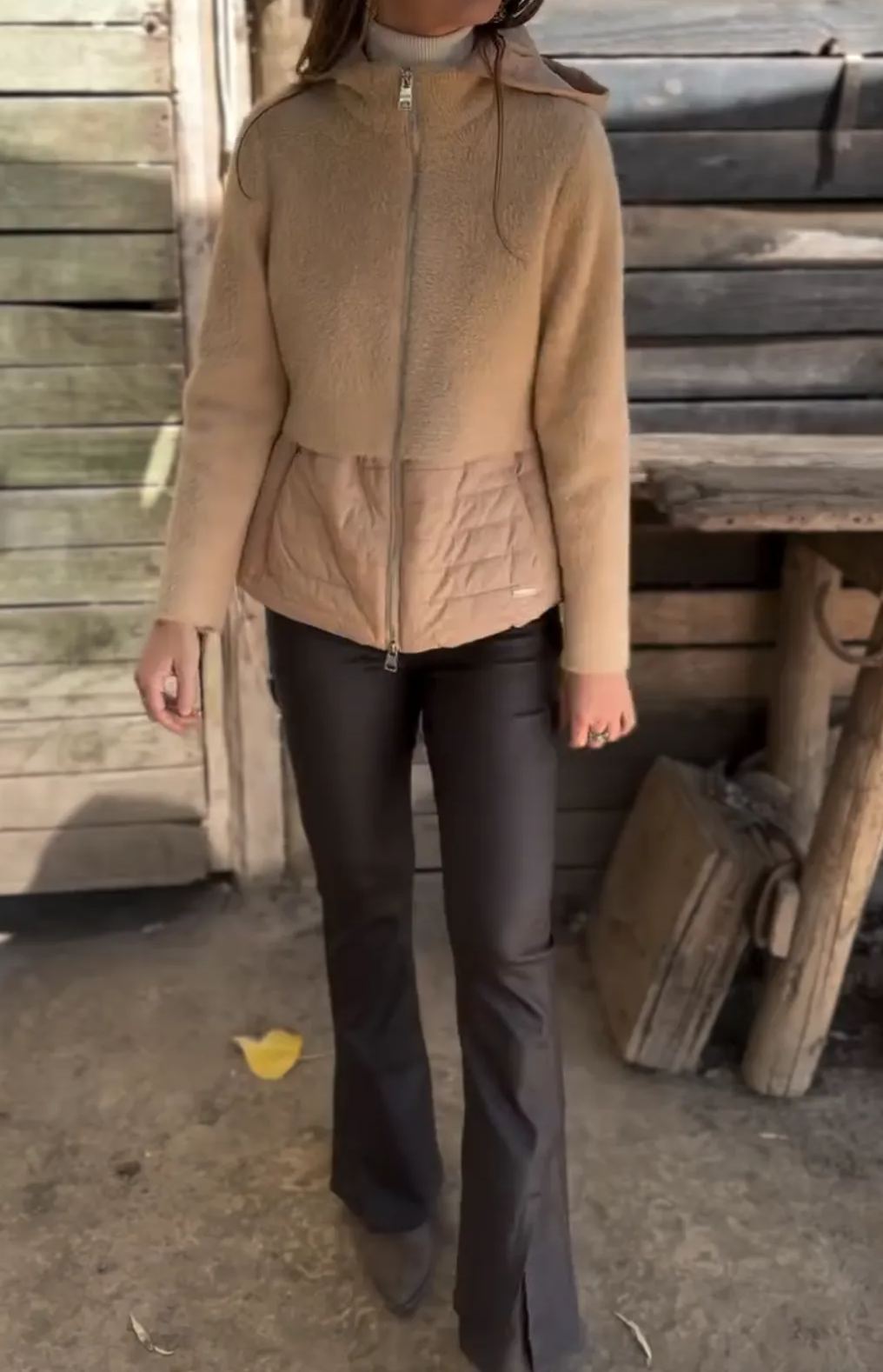 [Copy]Short Coat with Brown Faux Fur Collar and Lining