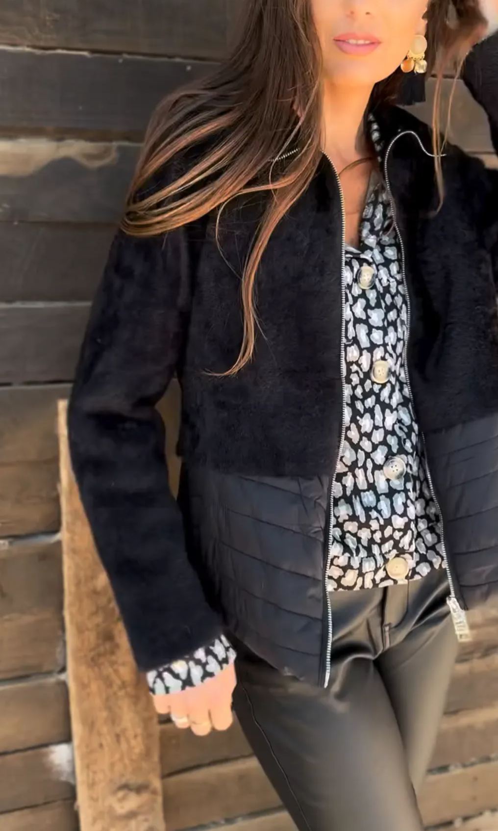 [Copy]Short Coat with Brown Faux Fur Collar and Lining