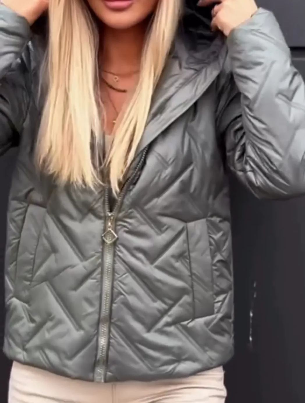 [Copy]Taupe Long Quilted Puffer Coat with Hood