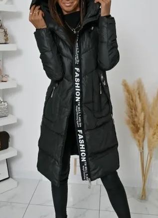 Taupe Long Puffer Coat with Hood & Fashion Accent