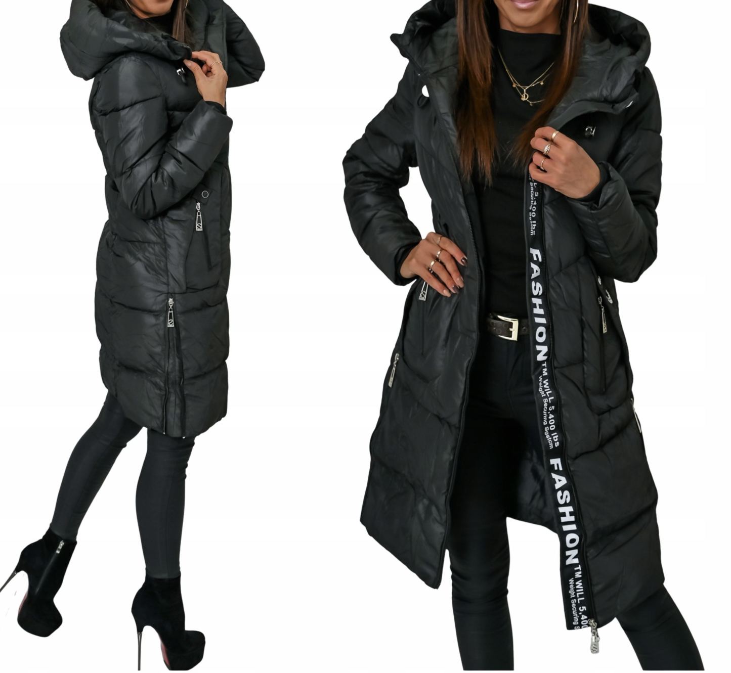 Taupe Long Puffer Coat with Hood & Fashion Accent