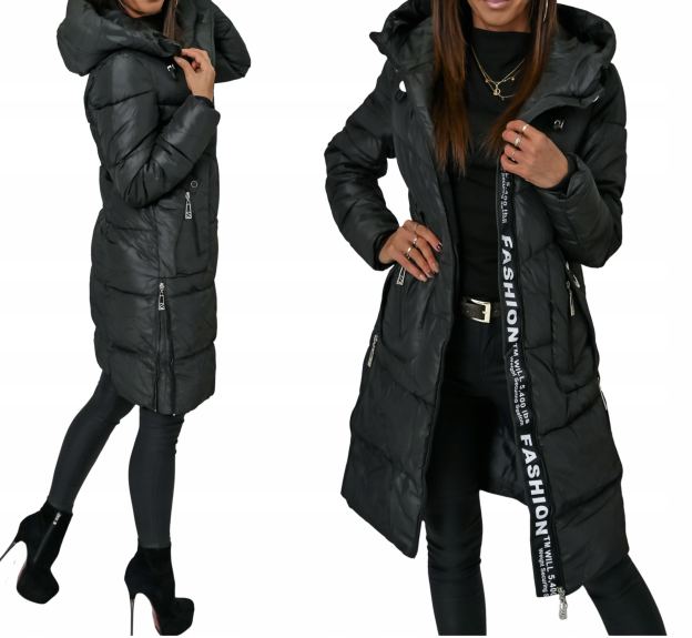 Taupe Long Puffer Coat with Hood & Fashion Accent