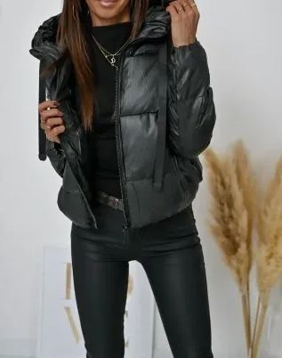 Taupe Short Puffer Jacket with Hood