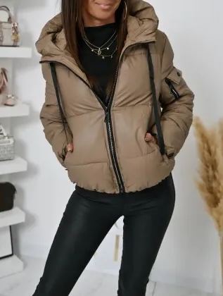Taupe Short Puffer Jacket with Hood