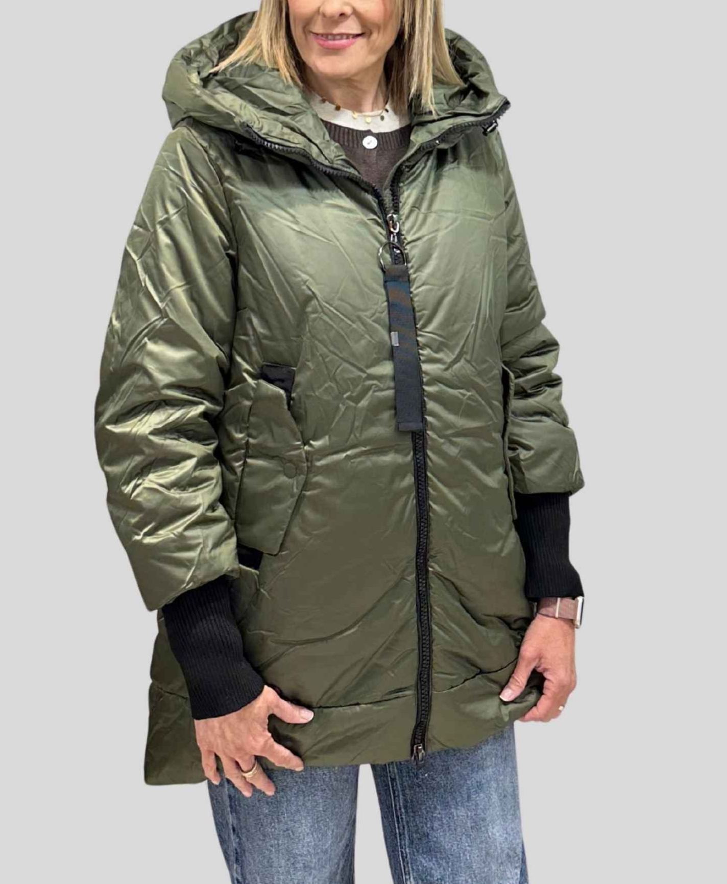 Chic Olive Green Puffer Coat