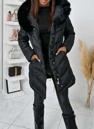 Taupe Long Puffer Coat with Faux Fur Hood & Belted Waist