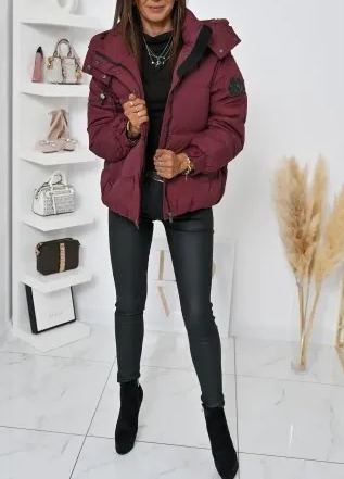 Short Puffer Jacket with Hood & Snap Details