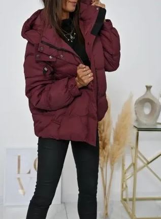 Short Puffer Jacket with Hood & Snap Details