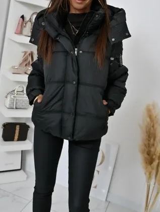 Short Puffer Jacket with Hood & Snap Details