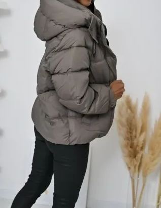 Short Puffer Jacket with Hood & Snap Details