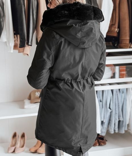 Black Parka with Faux Fur Hood & Cuff Details