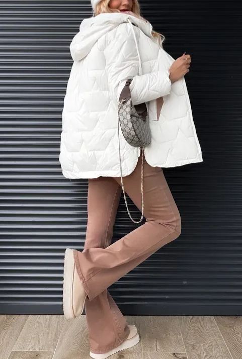 Quilted Puffer Jacket with Contrast Pocket & Hood Details