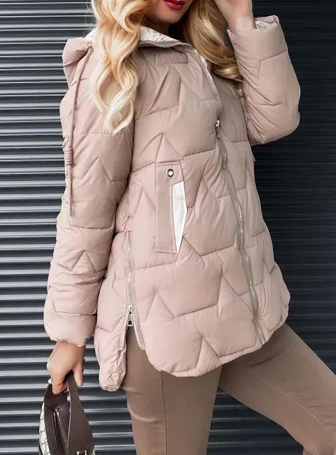 Quilted Puffer Jacket with Contrast Pocket & Hood Details