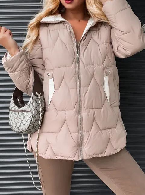 Quilted Puffer Jacket with Contrast Pocket & Hood Details
