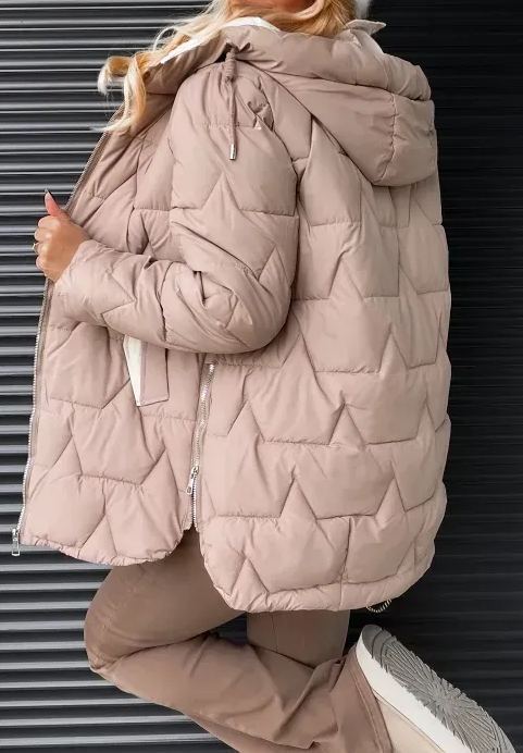 Quilted Puffer Jacket with Contrast Pocket & Hood Details