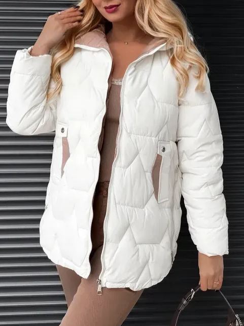 Quilted Puffer Jacket with Contrast Pocket & Hood Details