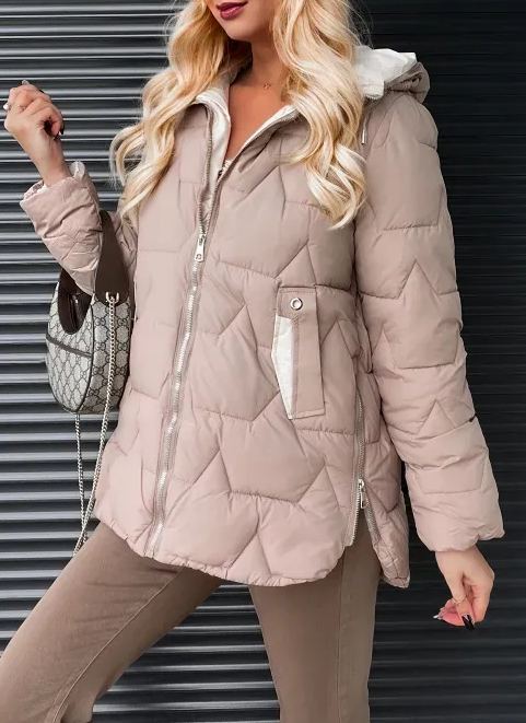 Quilted Puffer Jacket with Contrast Pocket & Hood Details