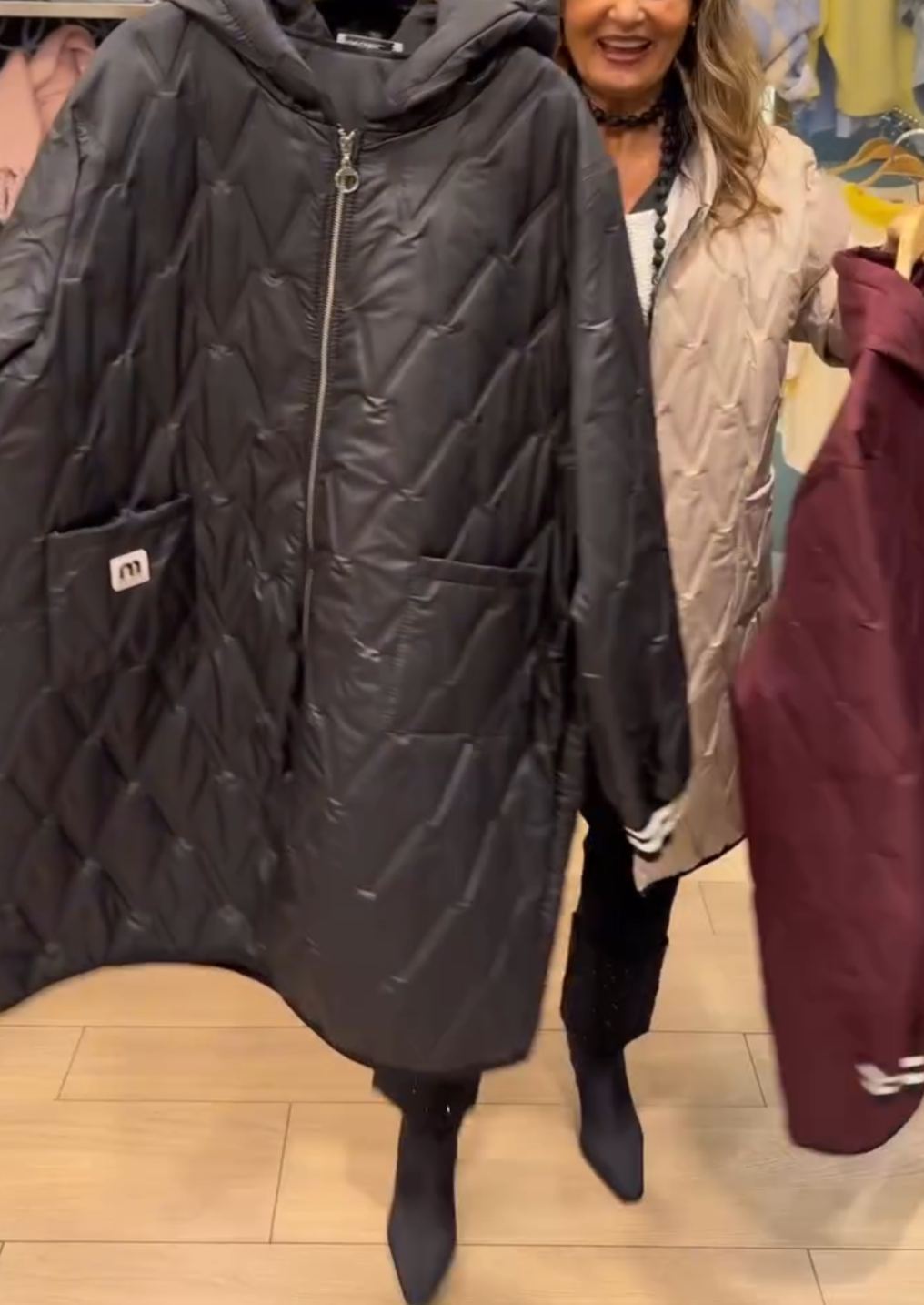 [Copy]Olive Gray Puffer Coat with Oversized Black Faux Fur Hood & Contrast Stitching