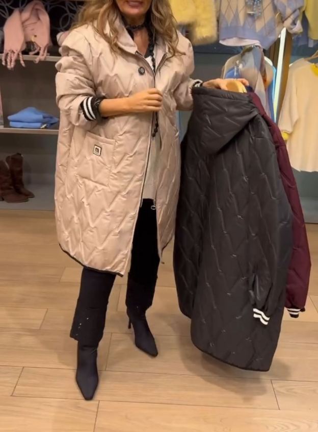 [Copy]Olive Gray Puffer Coat with Oversized Black Faux Fur Hood & Contrast Stitching