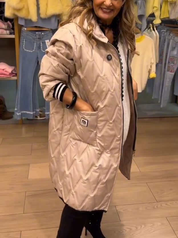 [Copy]Olive Gray Puffer Coat with Oversized Black Faux Fur Hood & Contrast Stitching