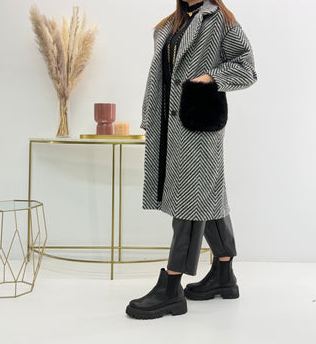 [Copy]Longline Wool Coat with Oversized Chinchilla Fur Front Panel