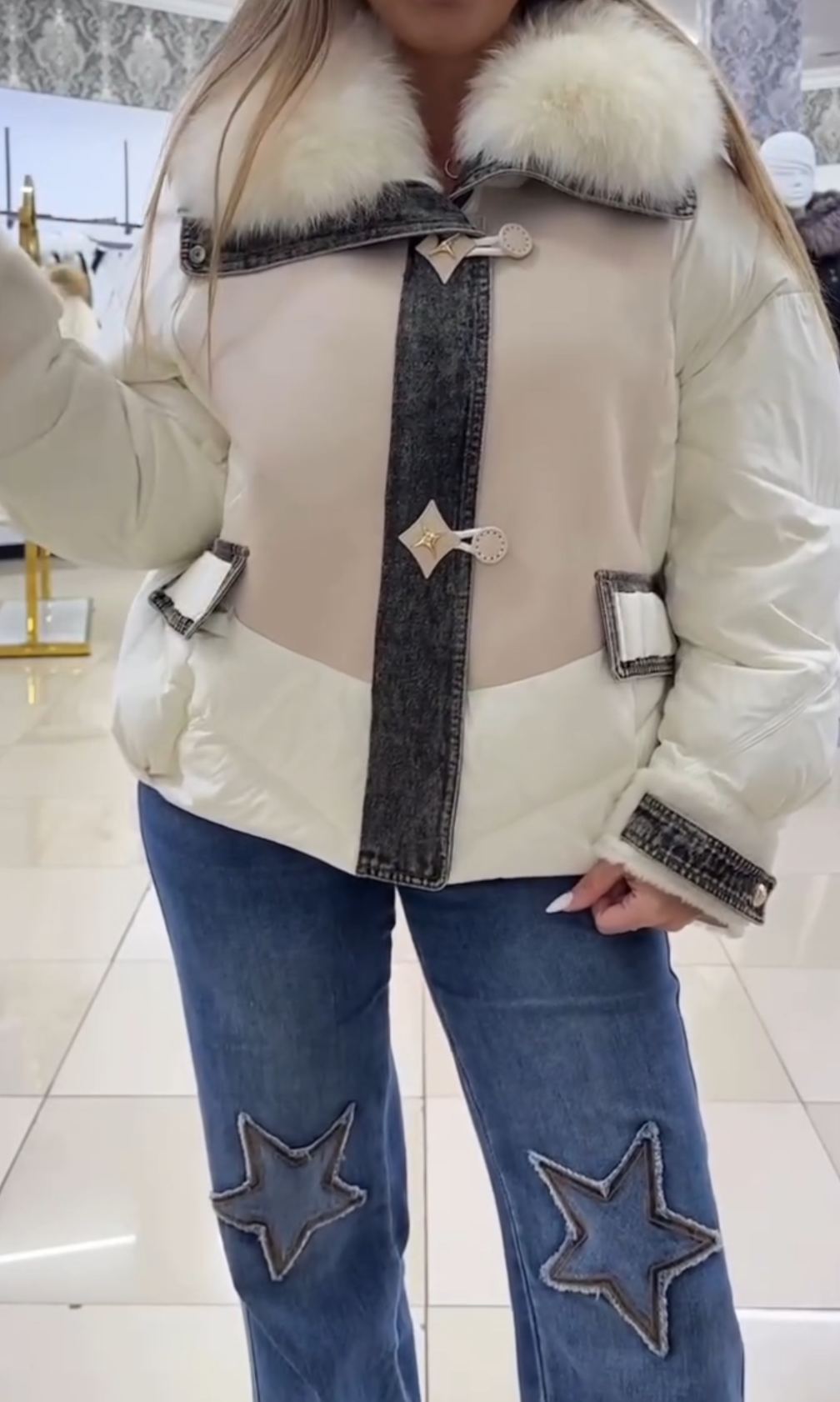 [Copy]Reversible Black Faux Leather & Camel Faux Fur Oversized Puffer Jacket