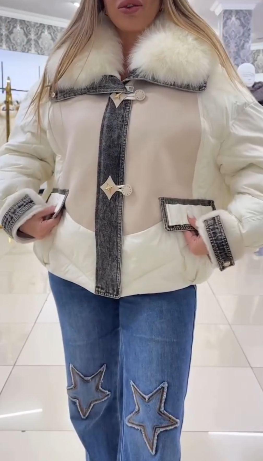 [Copy]Reversible Black Faux Leather & Camel Faux Fur Oversized Puffer Jacket