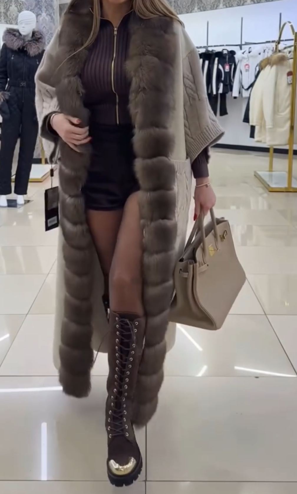 [Copy]Chocolate Brown Oversized Parka with Faux Fur Lined Hood