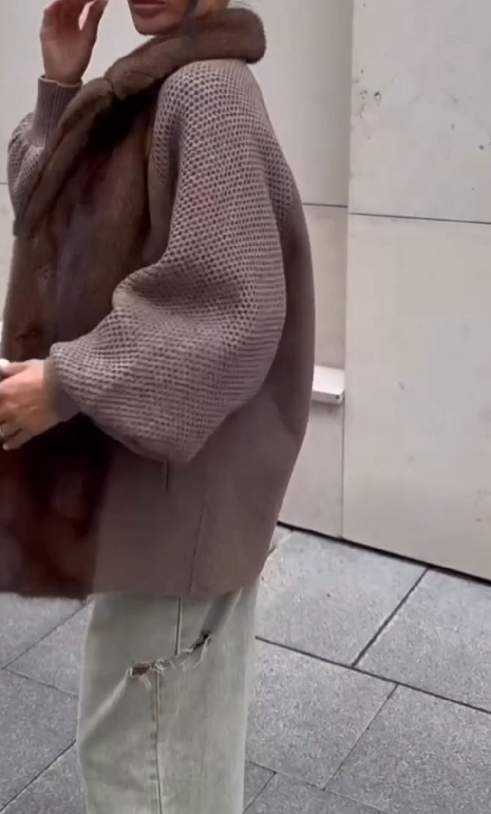 [Copy]Taupe Longline Cape Coat with Wide Chinchilla Fur Panels