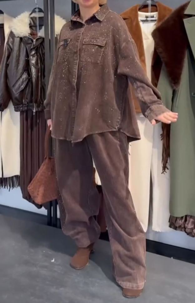 [Copy]Chocolate Brown Oversized Co-ord Set: Batwing Sleeve Top + Wide Leg Pants