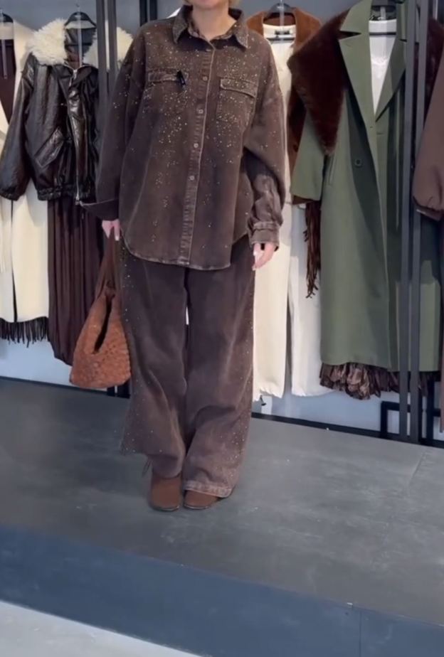 [Copy]Chocolate Brown Oversized Co-ord Set: Batwing Sleeve Top + Wide Leg Pants