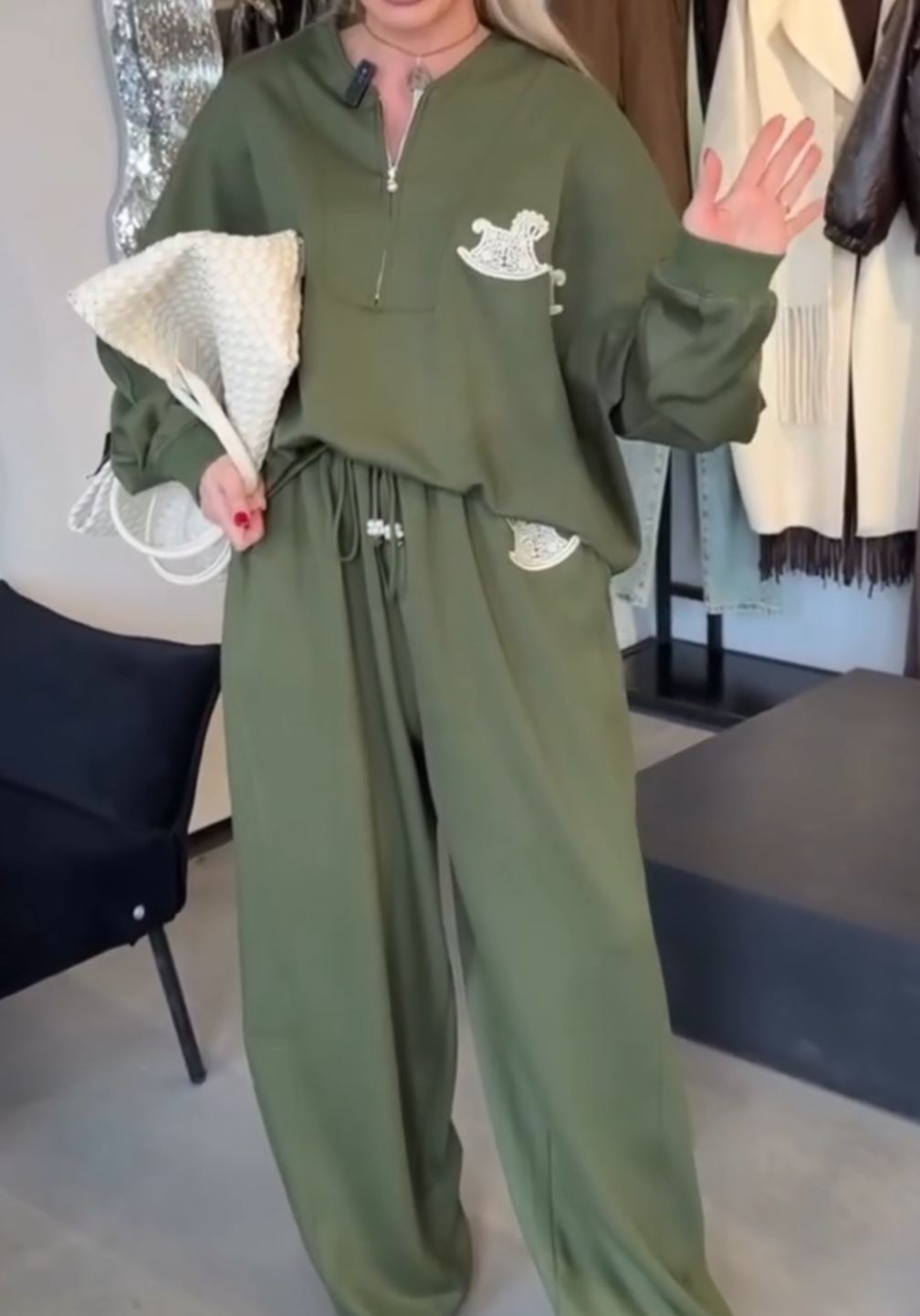 [Copy]Sparkle Oversized Two-Piece Set: Button-Up Shirt + Wide Leg Pants