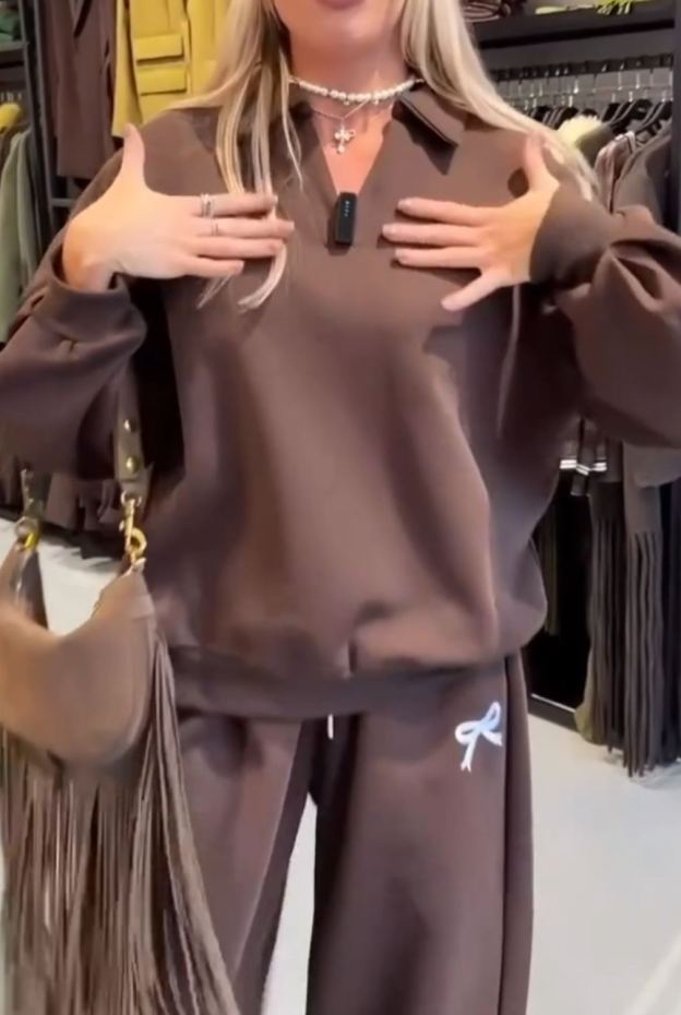 [Copy]Vibrant Red Oversized Two-Piece Set: Bow Detail Top + Wide Leg Pants