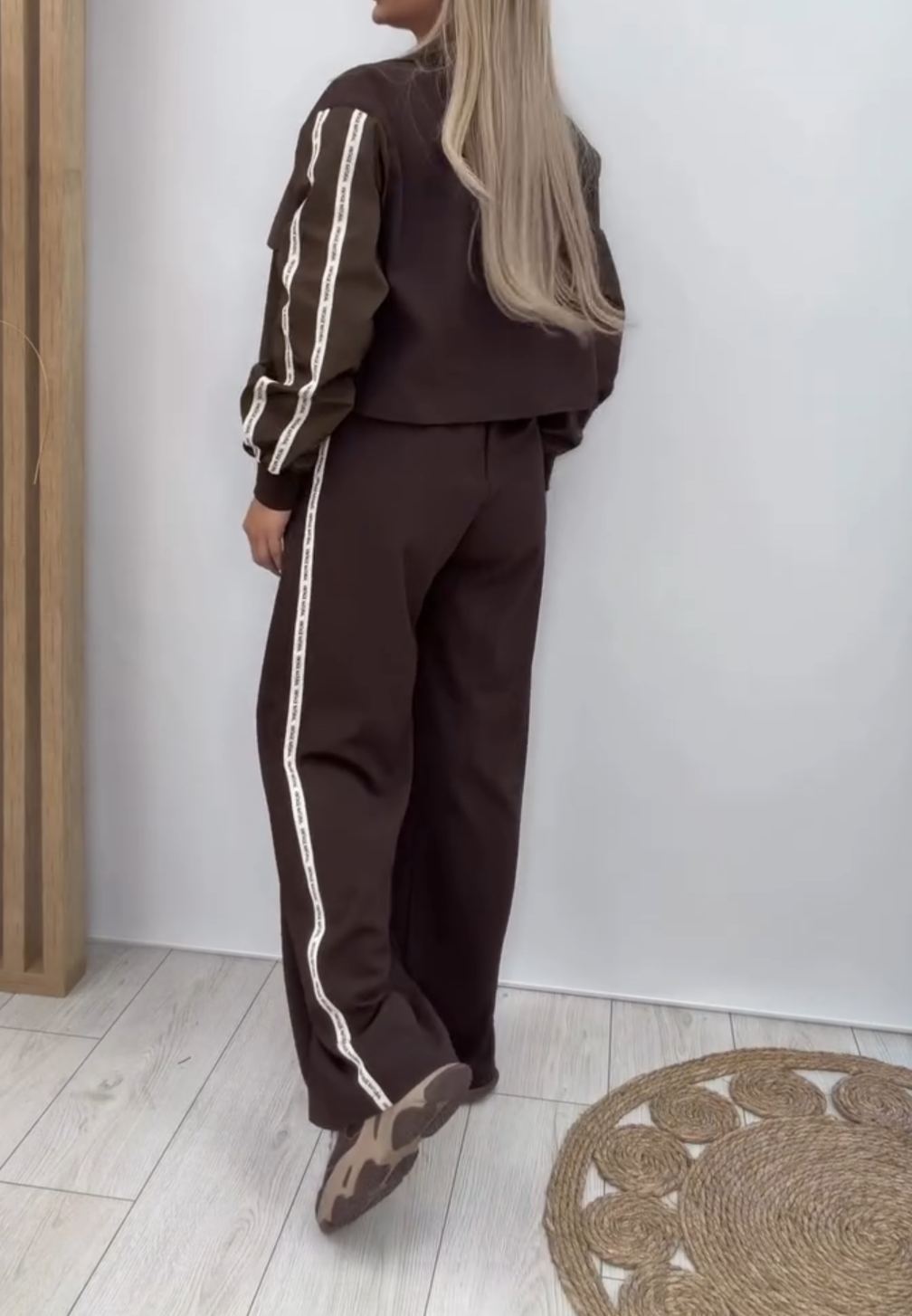 [Copy]versized Two-Piece Set: Flame Embroidery Half-Zip Top + Wide Leg Pants