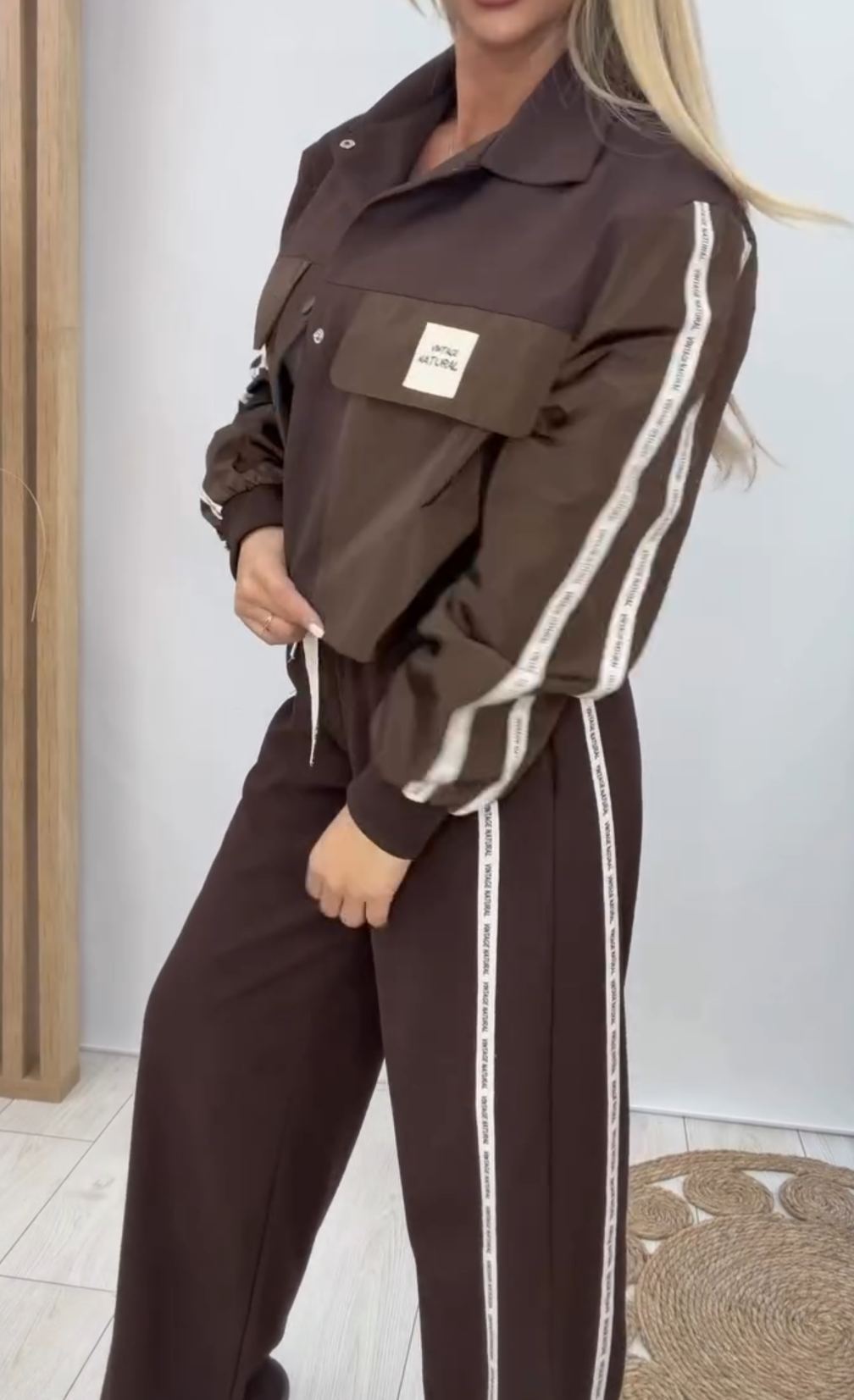 [Copy]versized Two-Piece Set: Flame Embroidery Half-Zip Top + Wide Leg Pants