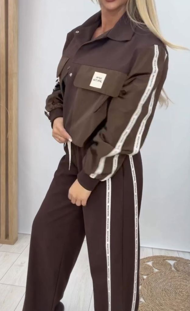 [Copy]versized Two-Piece Set: Flame Embroidery Half-Zip Top + Wide Leg Pants