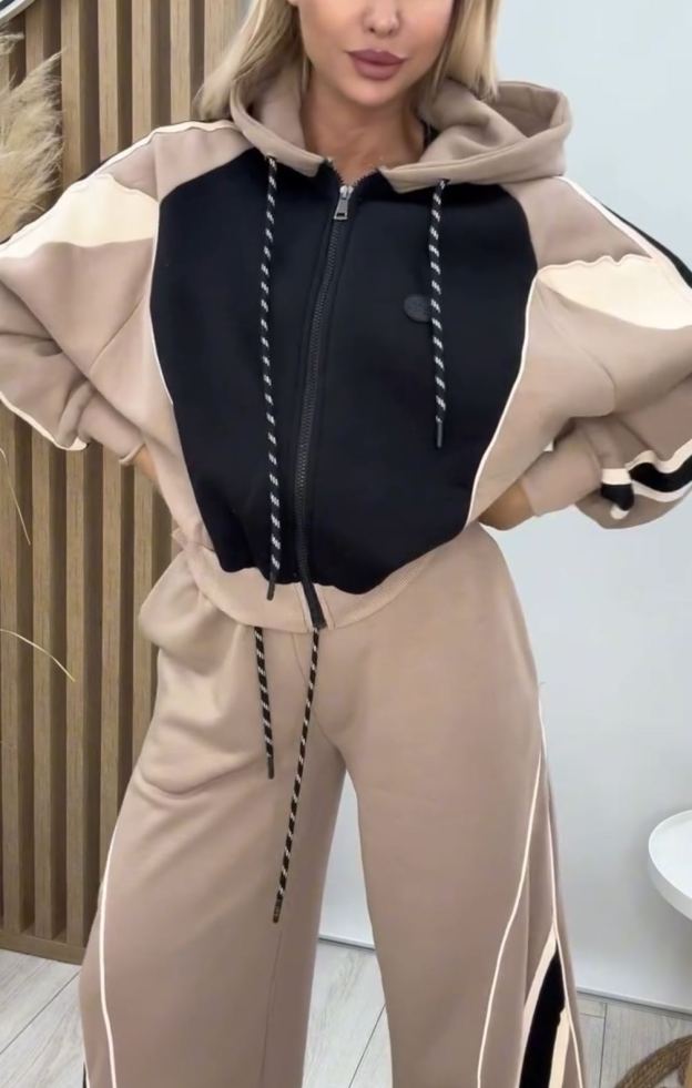 [Copy]Two-Tone Denim Two-Piece Set: Cropped Jacket + Flared Pants