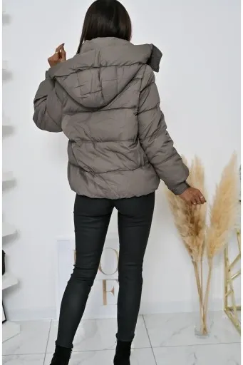 Short Puffer Jacket with Hood & Snap Details