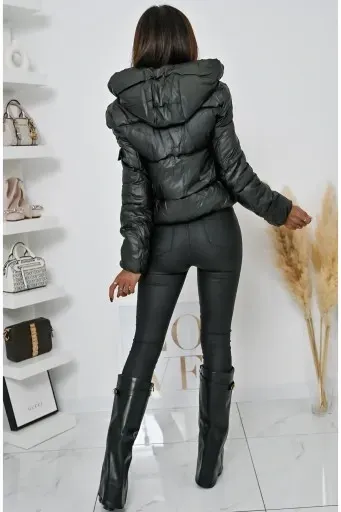 Taupe Short Puffer Jacket with Hood