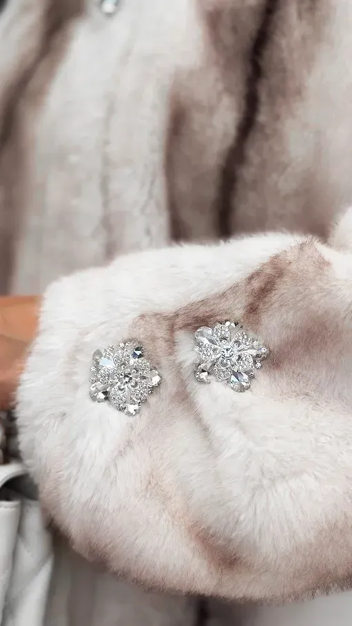 Ombre Faux Fur Long Coat with Hood & Embellished Details