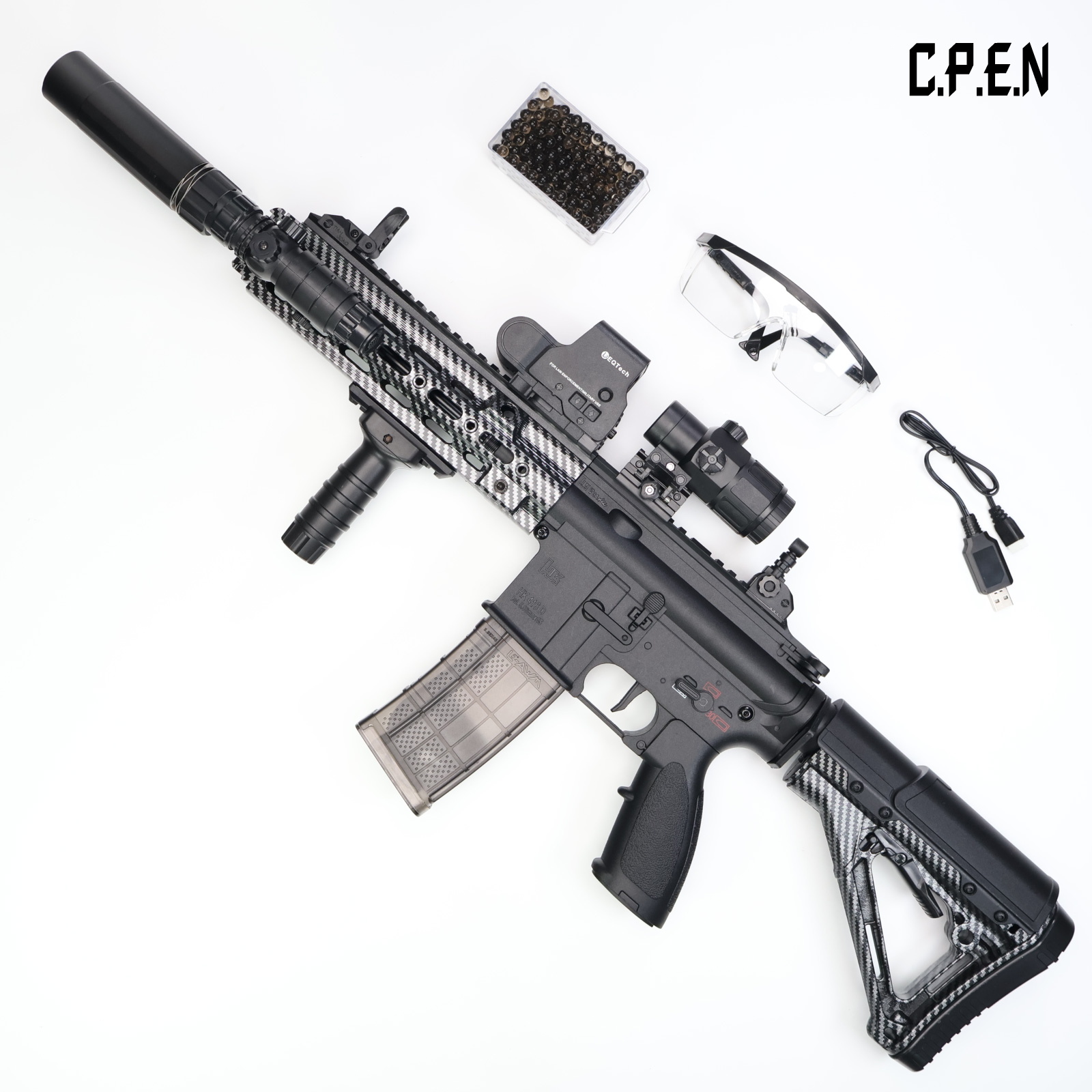 HK416D-SMR Gel Blaster, Carbon Fiber Pattern Luminous Edition, Safe Toy Gun