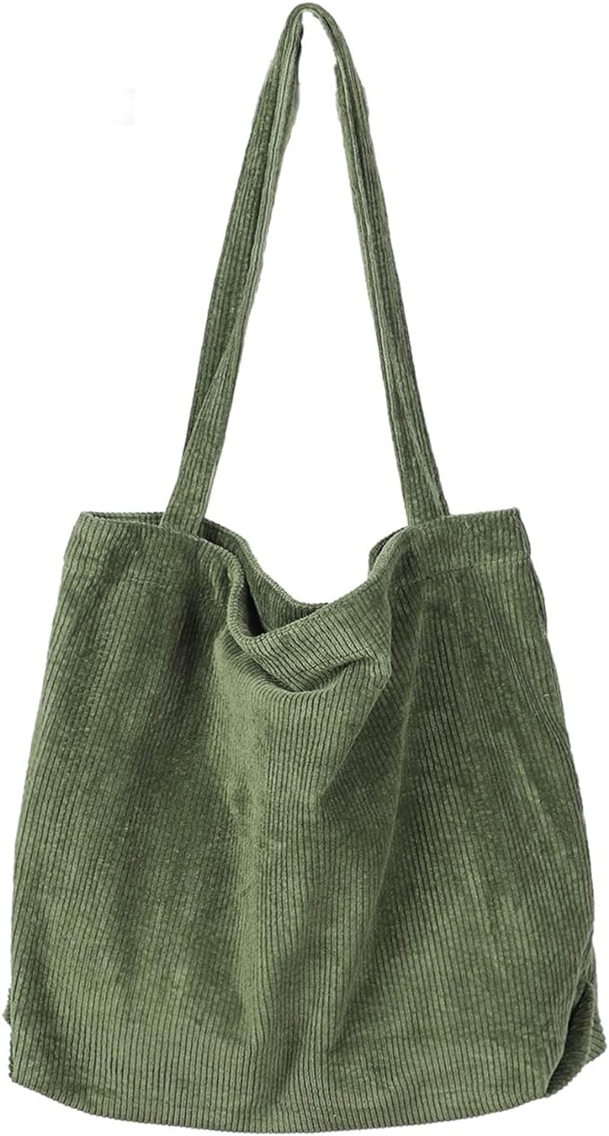 Borsa da donna in velluto a coste, borsa casual, borsa a tracolla di grande capacità con tasca (verde militare)