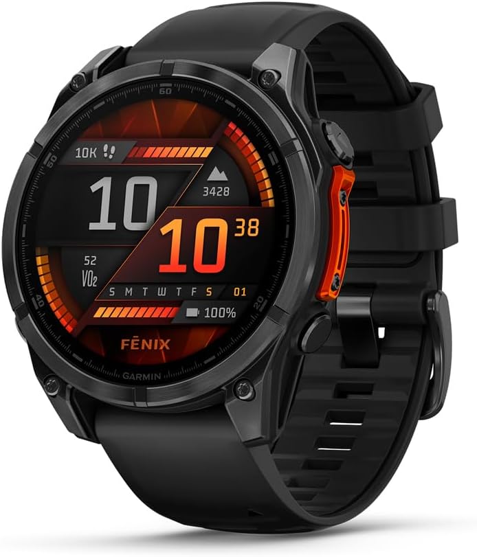 Garmin fēnix® 8, Premium-GPS-Multisport-Smartwatch mit Saphir-Solarbetrieb, langlebiger Akku, empfohlen für Sport, integrierte LED-Taschenlampe